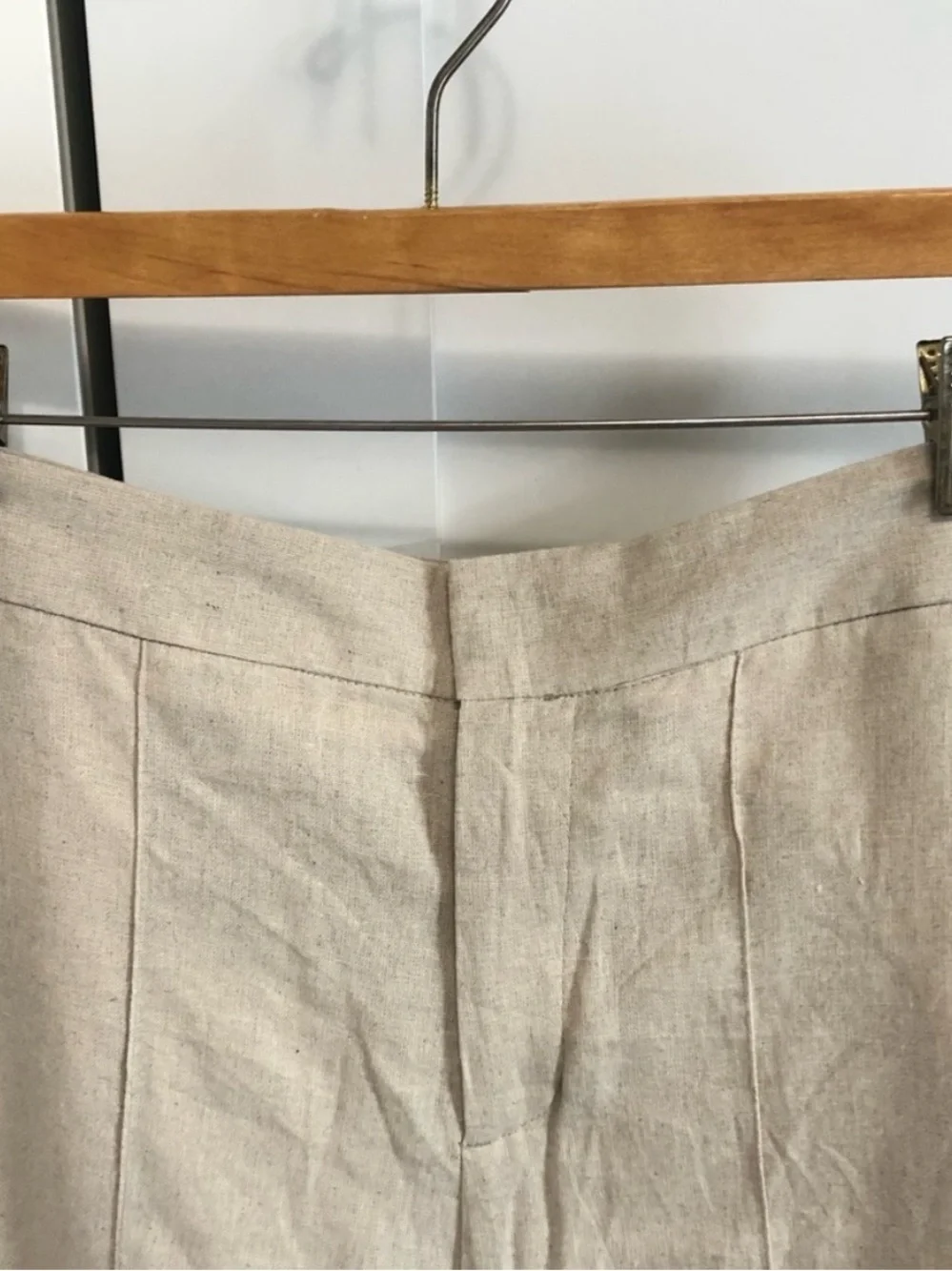 Zara Beige Tailored Straight Leg Linen-Blend Trousers